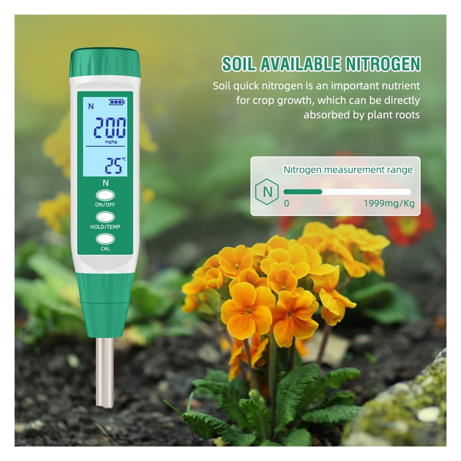 Medidor digital de NPK for suelo, analizador nutrientes nitrógeno, fósforo y potasio acción rápida, comprobador fertilidad Agricultura y actividades al aire libre
