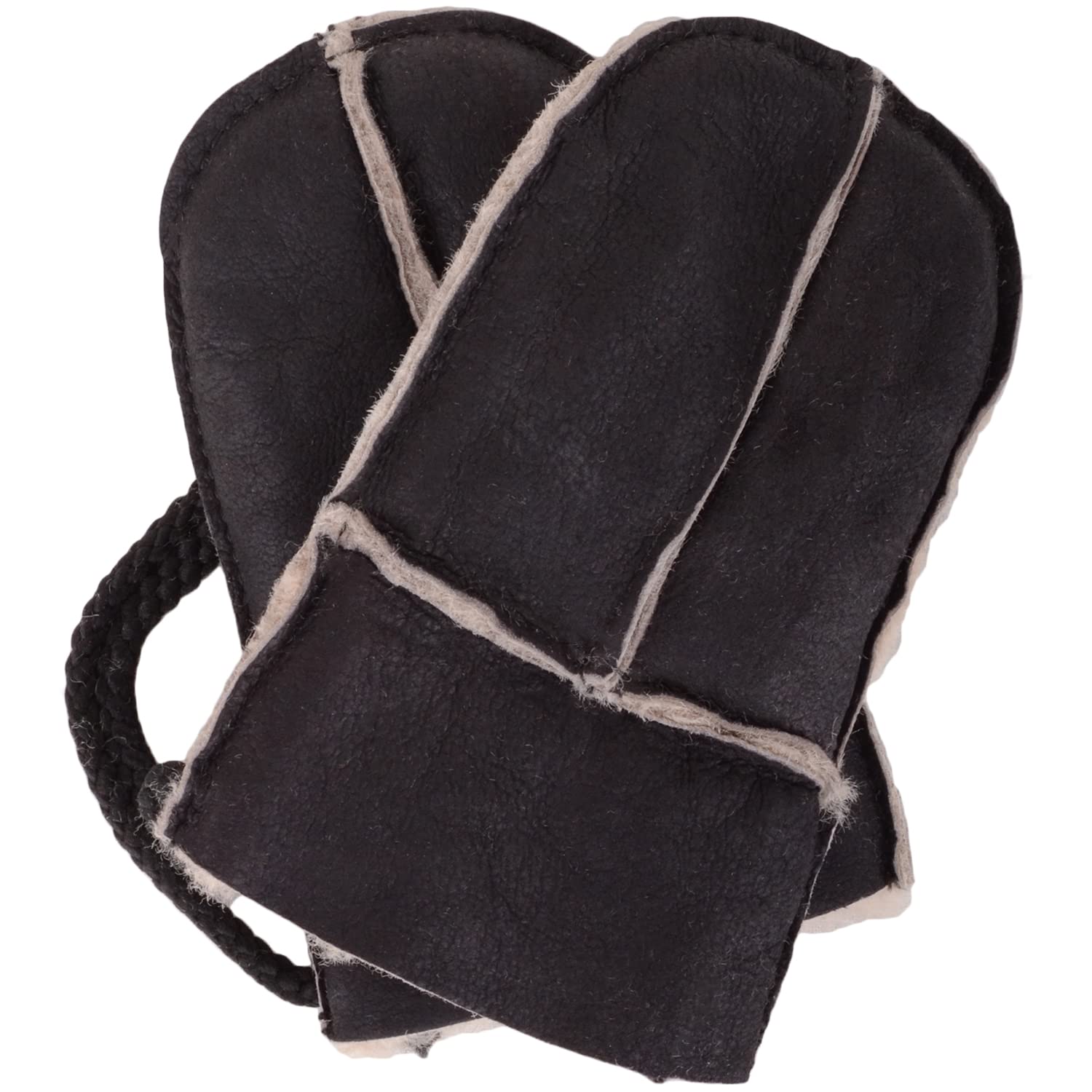 SNUGRUGS Baby Infant Winter Split Palm Genuine Sheepskin Mittens with Cord - Dark Brown Nappa Ricot Ironed