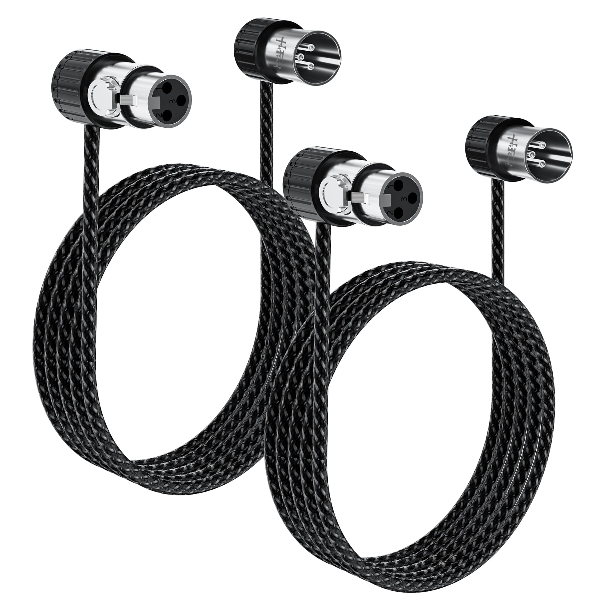 HiFind Cavo per microfono XLR ultra sottile ad angolo di 90 gradi, confezione da 2 pezzi, regolabile, ruotabile, a basso profilo, da maschio a femmina, 24 AWG OFC, per mixer da studio audio fai da te