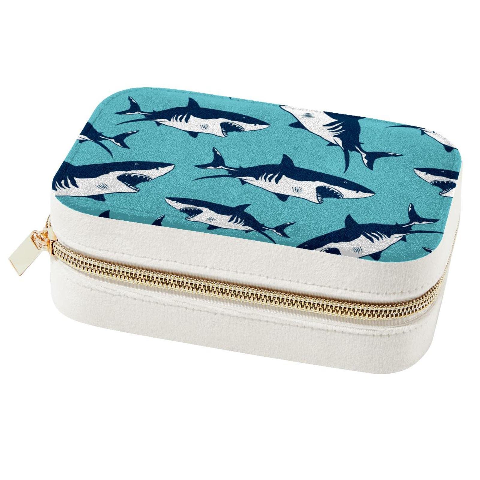 Boîte à bijoux portable requins pour ranger bagues et colliers