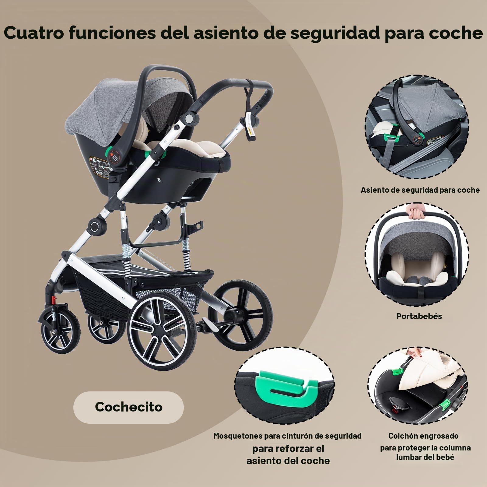 Zkiprm Cochecito de bebé 3 en 1 con sistema de viaje, cochecito y asiento de coche, cochecito con asa ajustable en altura, con mosquitera, viaje con marco de aluminio