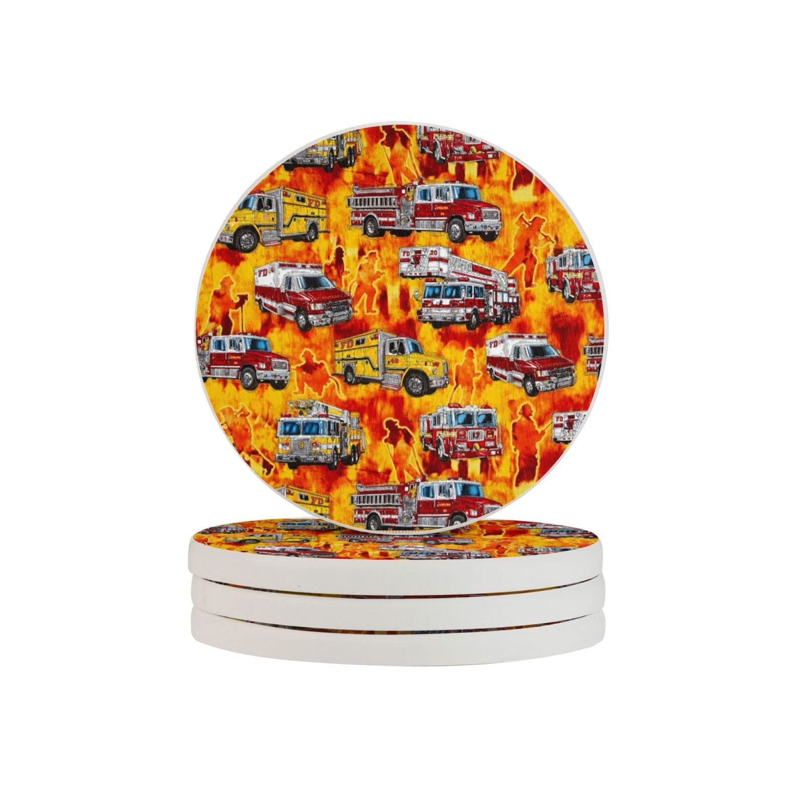 Fireman Fire Truck Six Piece Drink Coaster for Tabletop Protection Place Mats for Home Decor