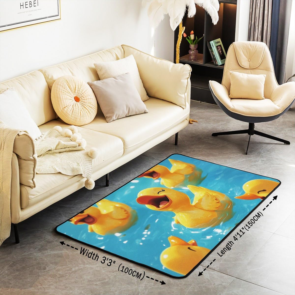 Erosebridal Cartoon Duck Area Rug 4'11" x 3'3" for Bedroom Living Room Playroom,Yellow Rubber Duck Carpet,Cartoon Animal Indoor Floor Mat Non Slip,Farmhouse Decorative Rug