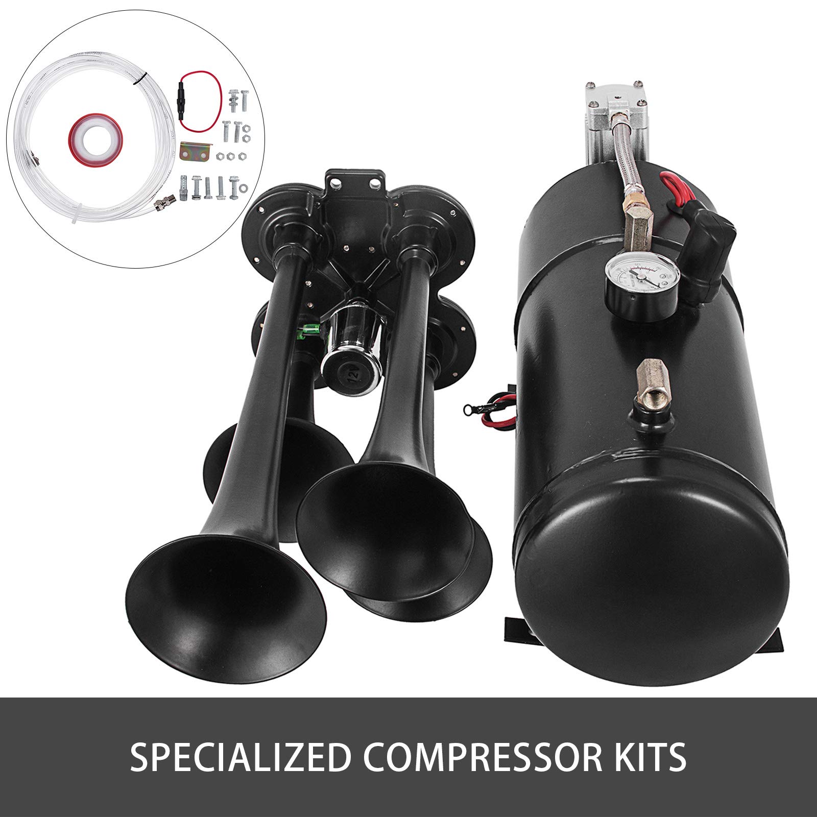 VEVOR 4 Trumpet Train Air Horn Kit 12V Air Compressor 150PSI Air Horn