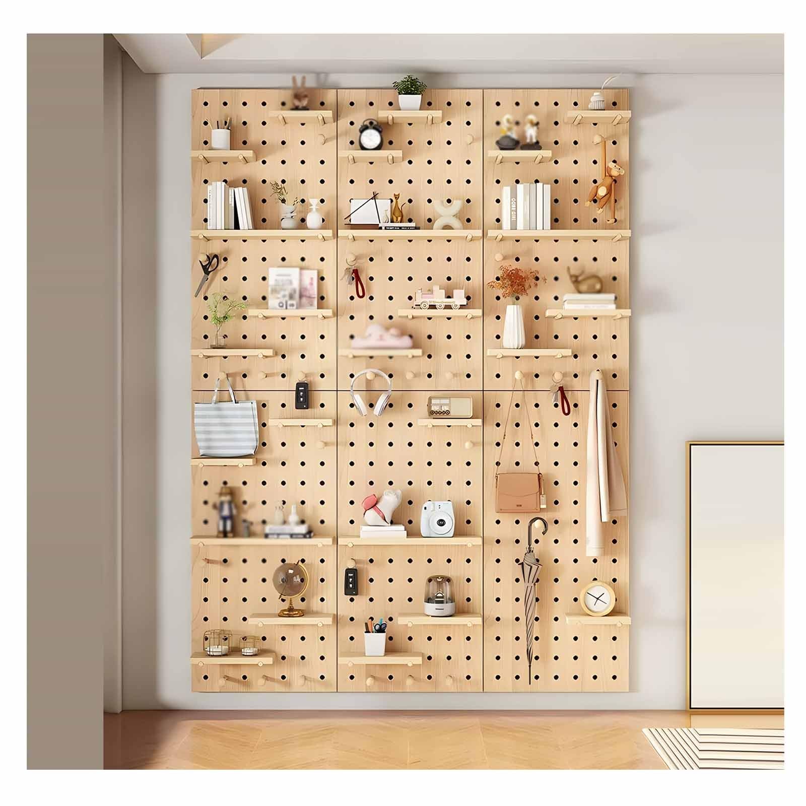 Generico Beżowy drewniany perforowany panel ścienny o grubości 12 mm, 40 x 60 cm - wszechstronny panel narzędziowy i panel wystawowy do biura, garażu, rzemiosła i organizacji domowej