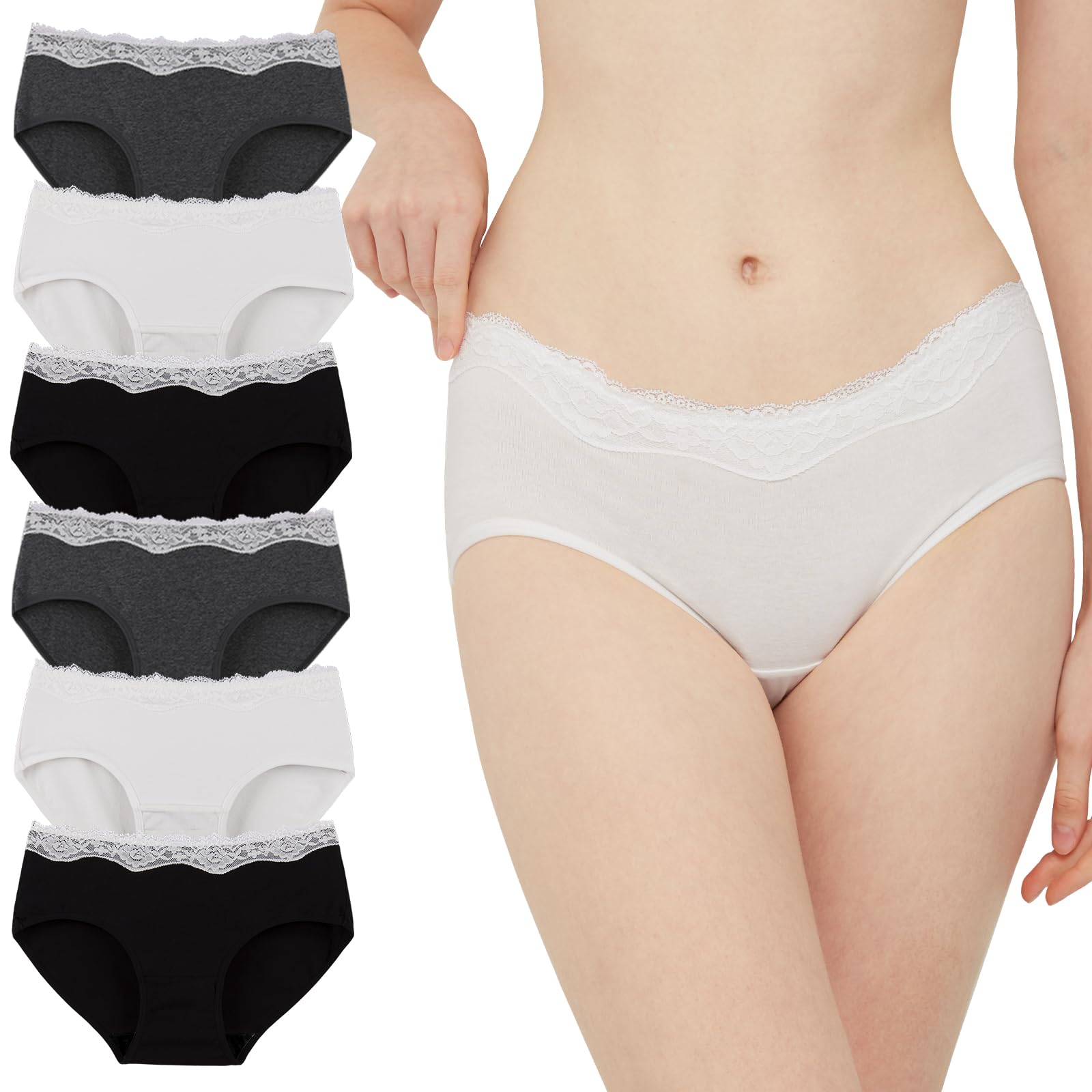 INNERSY Underwear for Women Cotton Lace Knickers Multipack Ladies Comfy Midi Briefs Pack of 6