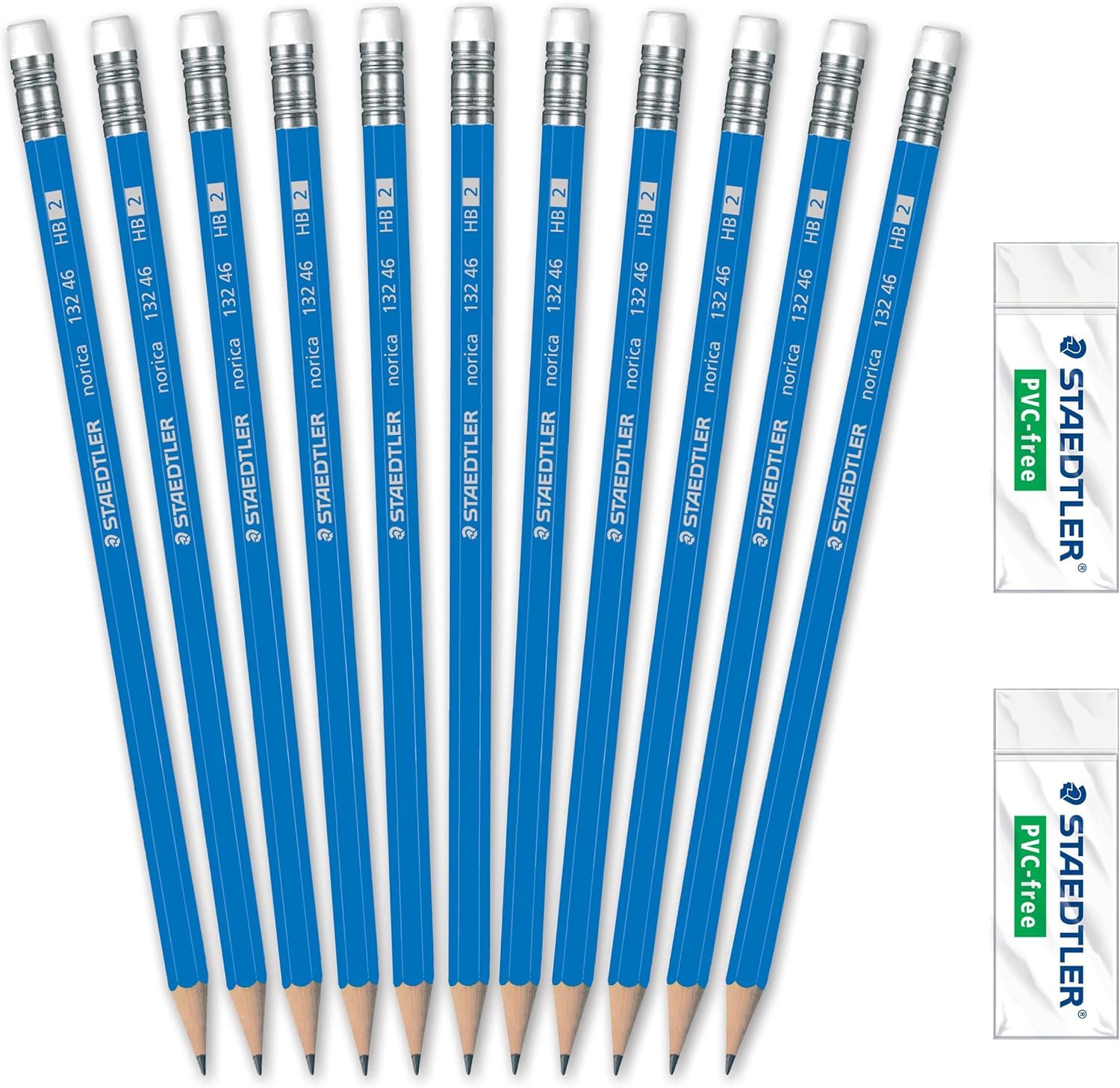 STAEDTLER Norica #2 - Paquete de lápices HB con gomas de borrar, juego de suministros escolares de 144 unidades, plomo resistente a la rotura, parte trasera a granel preafilada con borradores sin PVC