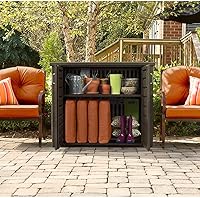 Vista 5 de Rubbermaid - Caja de almacenamiento a la moda de plástico para patio, canasta hilada de teca oscura