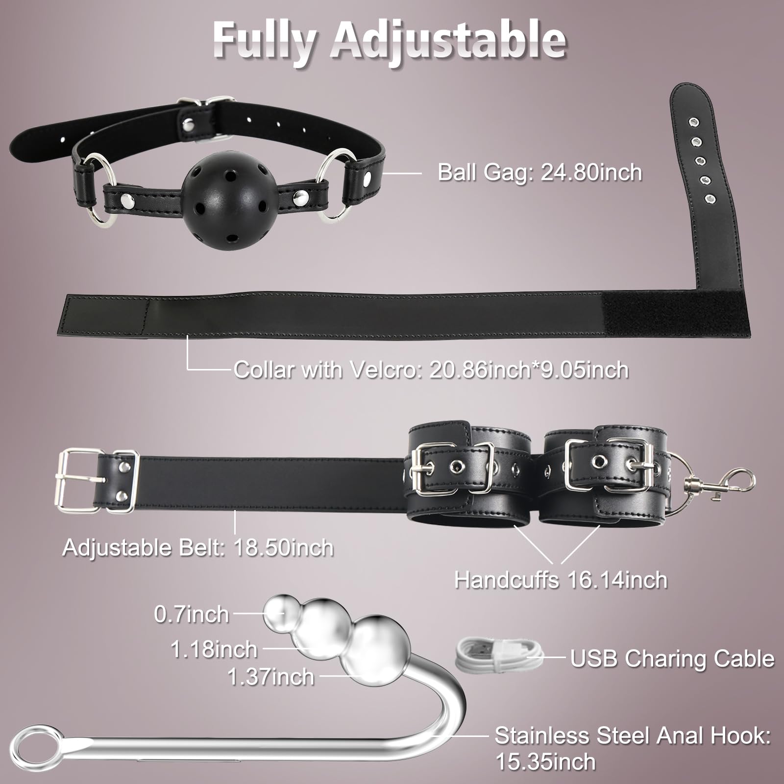 Vibrating Anal Hook BDSM Sex Bondage Restraints with Ball Gag - Neck to Wrist Behind Back Handcuffs Collar with 3 Balls Anal Trainer, Fetish Kinky Adult Sex Toys for Couple Beginner SM Game Play