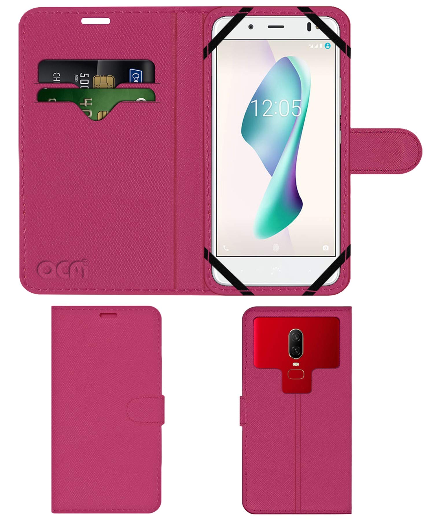 Acm Strap Leather Flip Case Compatible with Bq Aquaris Vs Mobile Front & Back Cover Pink