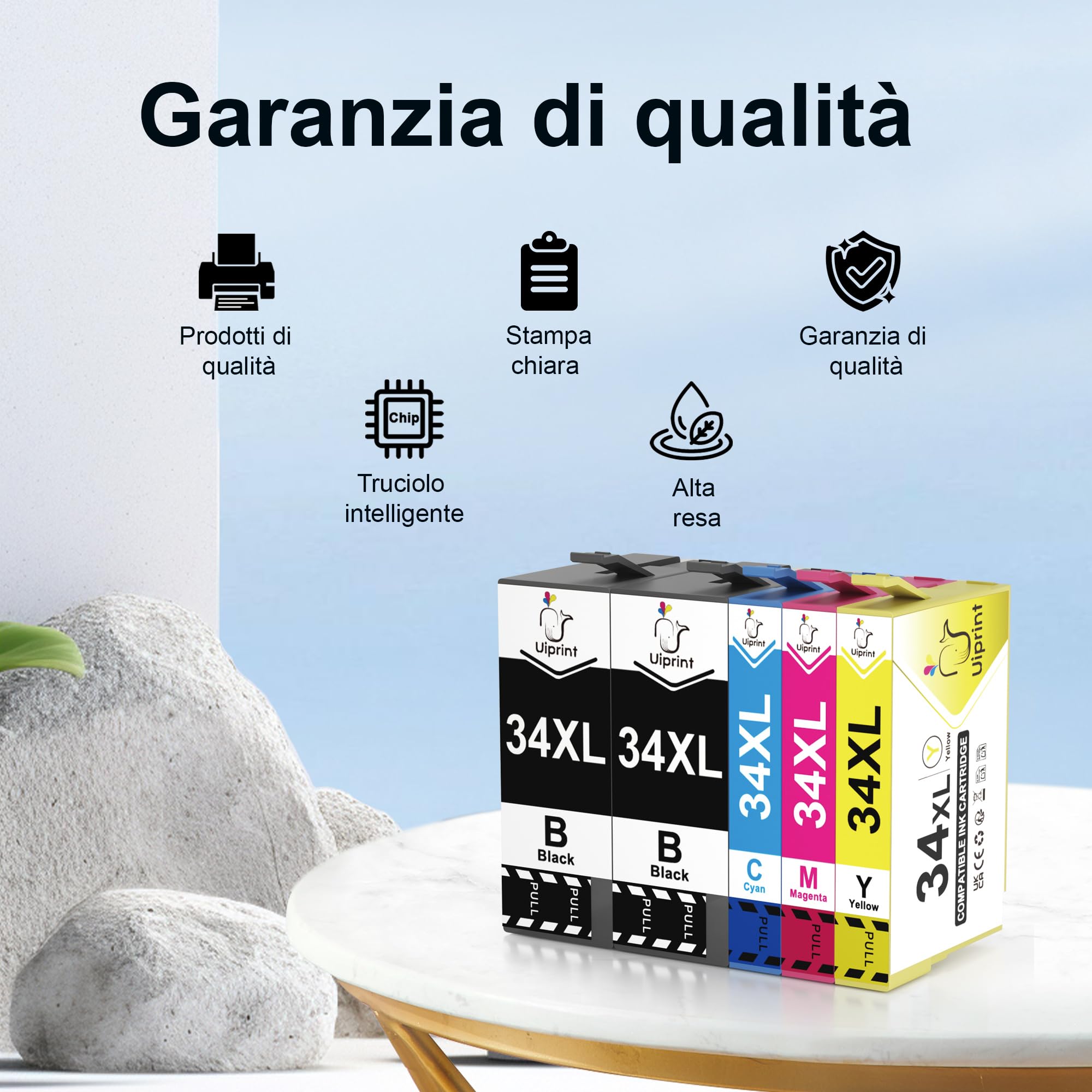 Uiprint 34XL Cartuccia d'inchiostro compatibile 34 XL per WF3725DWF WF3720DWF WF-3725DWF WF-3720DWF WF3725 WF3720 3720DWF 3725DWF(5-Pack)