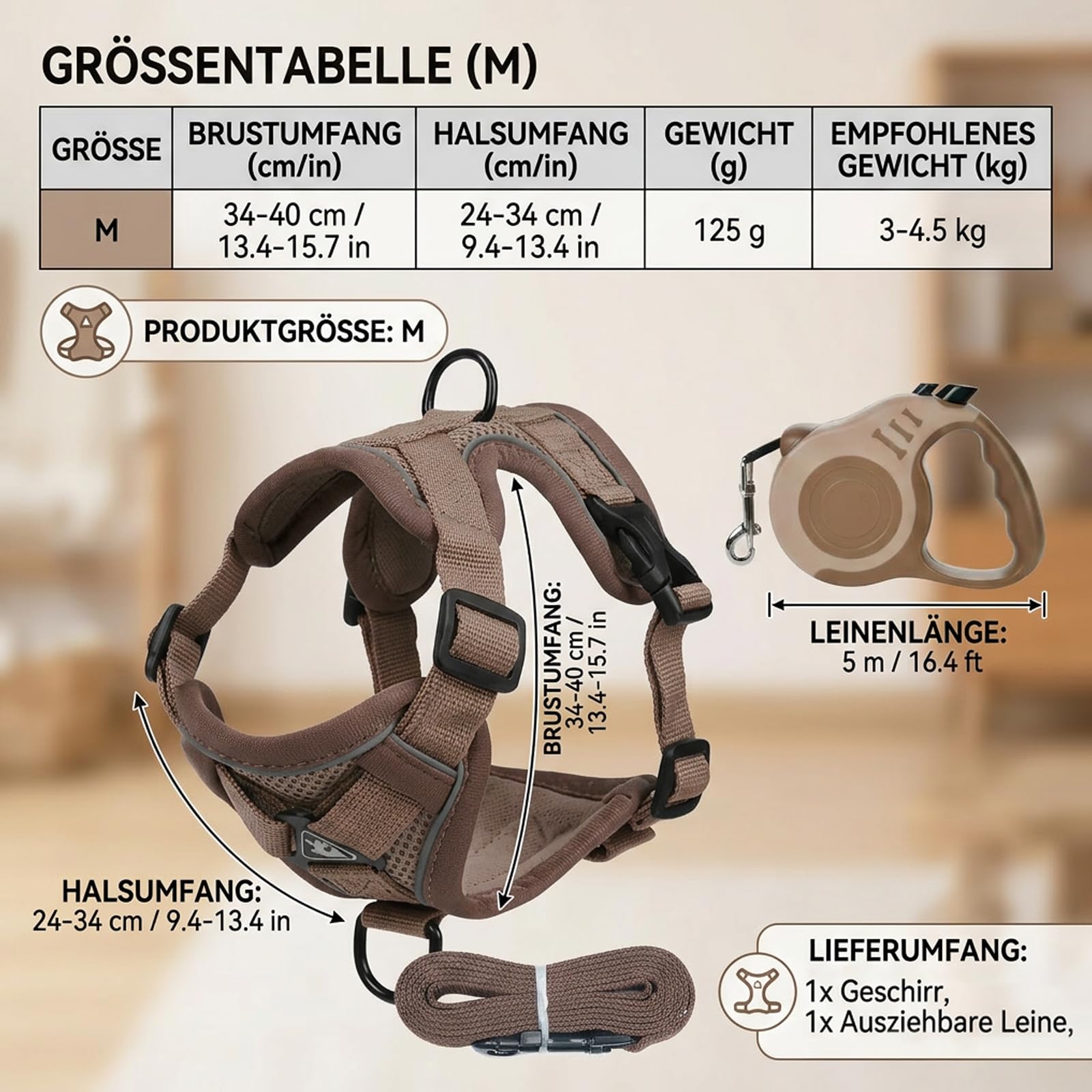 2er Set Katzengeschirr mit Leine Ausbruchsicher, Katzengeschirr mit Leine für sichere Nachtspaziergänge, Braunes Katzengeschirr Set mit Verstellbarer Katzenleine