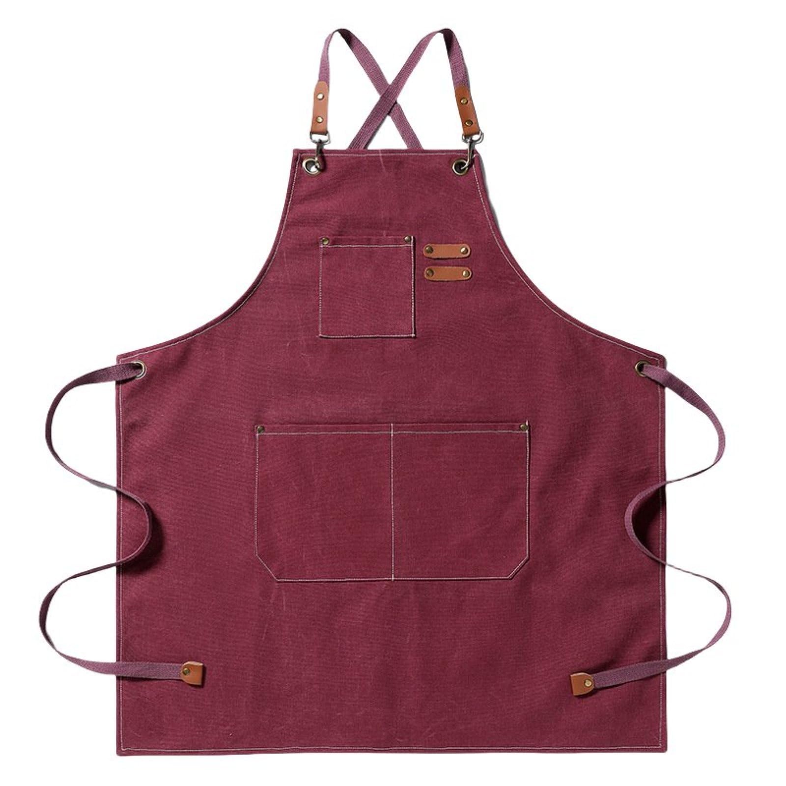Tabards à poches, Tabliers unisexes en toile de coton avec bretelles et poches réglables, multicolore(Red)