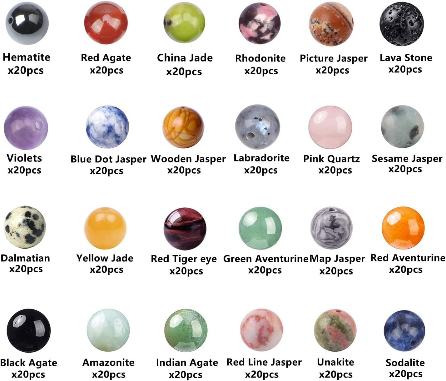 480pcs Natural Round Stone Beads Genuine Real Stones Beading Loose Gemstone DIY for Bracelet Necklace Earrings Jewelry Making (8mm, 24 Color) - Image 2