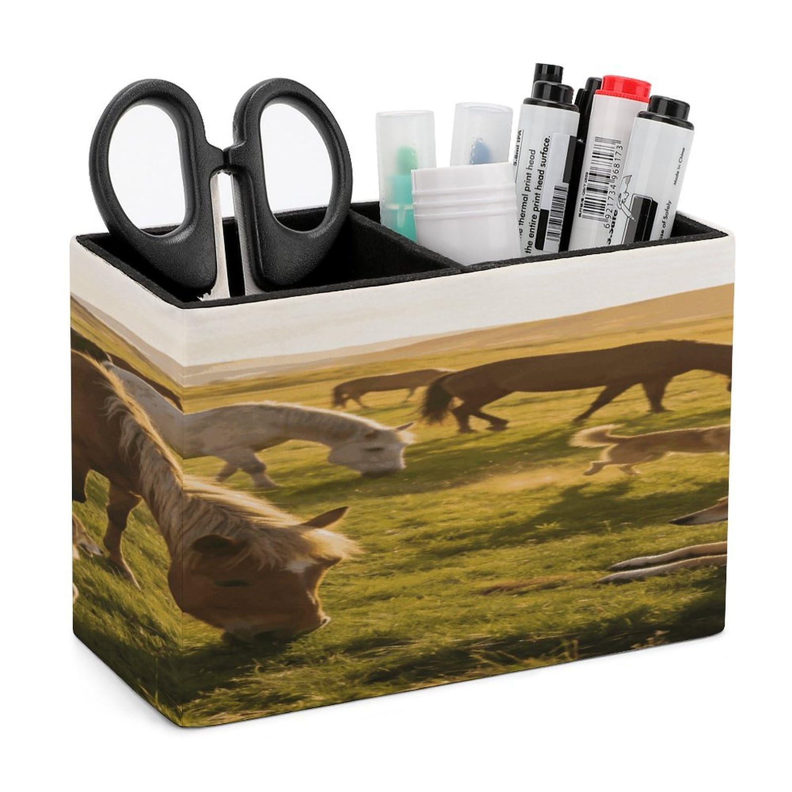 LZQPOEAS The Pleasures of The Open Field Pen Holder Double Compartments Pen Cup Makeup Brush Holders Leather Pencil Holder Locker Organizer for Work Locker Accessories Modern Pencil Cup for Desk