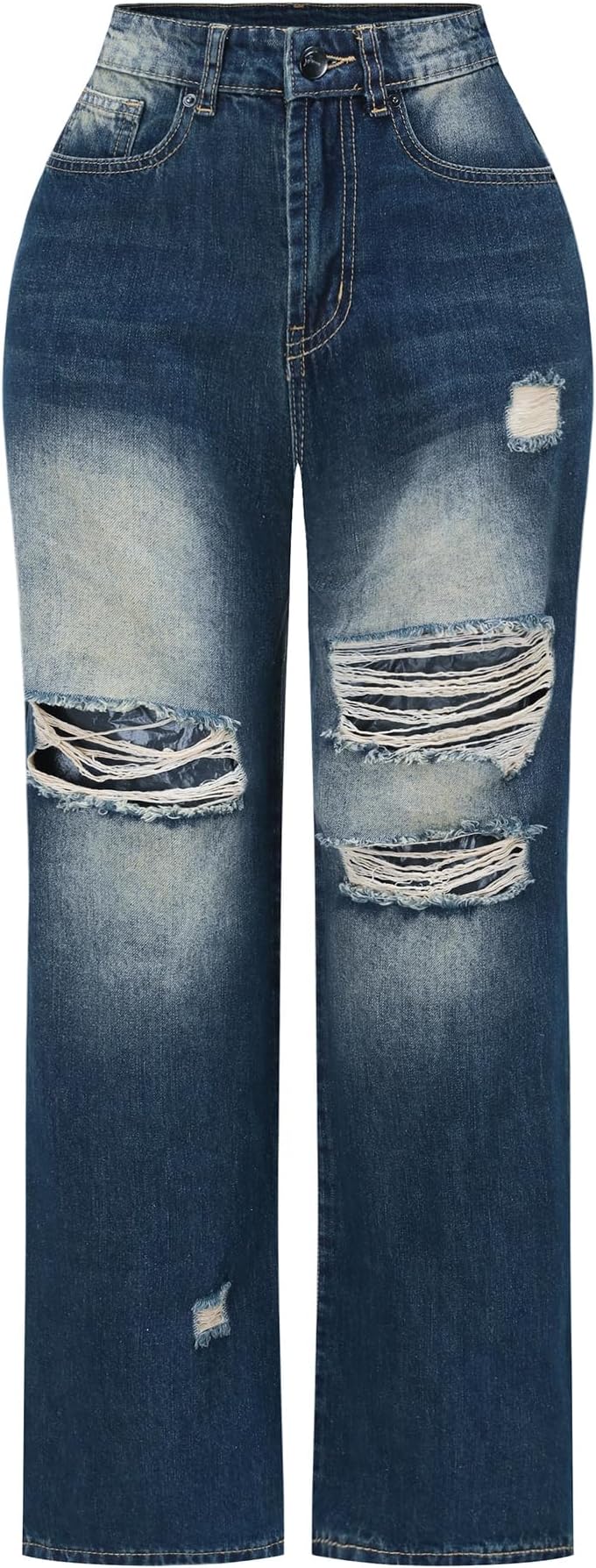 THUNDER STARTHUNDER STAR Womens High Waisted Wide Leg Jeans Stretchy Distressed Denim Pants