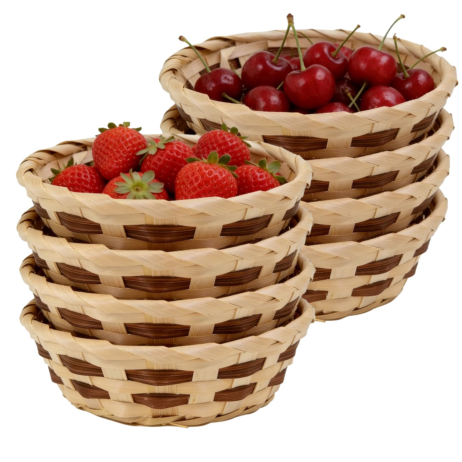 8pcs Small Bamboo Bread Baskets, 17x6.5cm Bamboo Bread Bin, Round Woven Food Serving Baskets for Hamper Kitchen Supermarket Restaurant