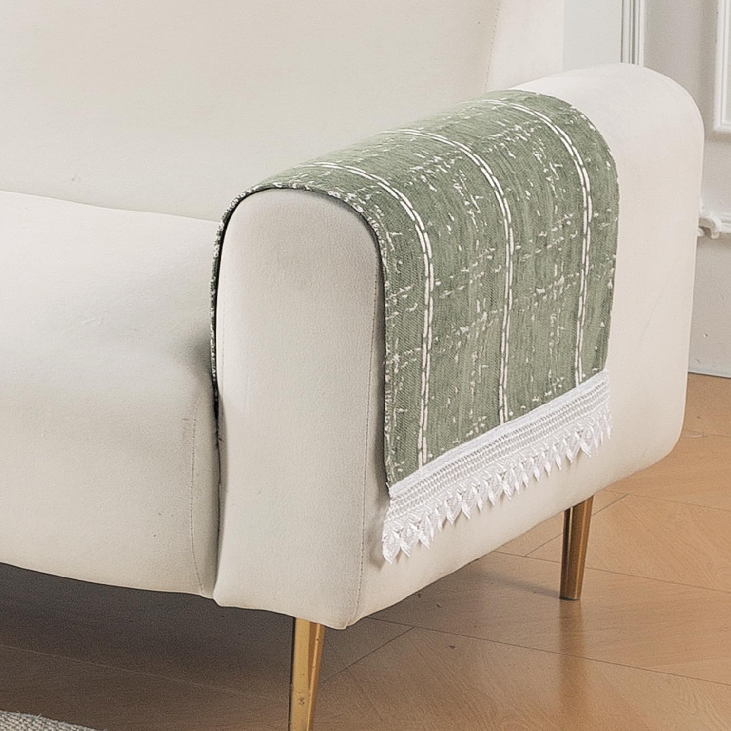 HOKIPO 'Signature Lace Series' Premium Chenille Jacquard Sofa Armrest Cover - 1 Pair | Sage Green (IN-1020-S8*2)-image-33