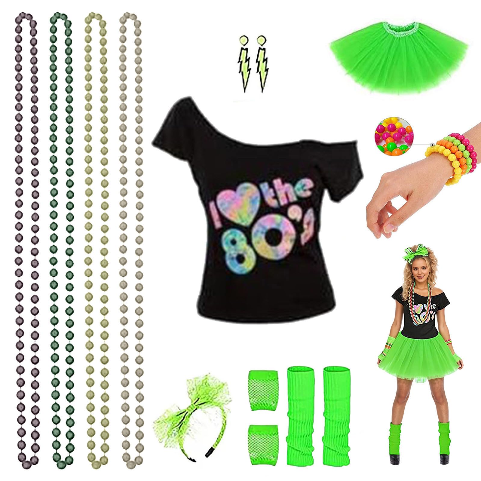 80Er Jahre Outfit Damen Elegantes Cosplay Set Mit Zubehör Historisches Kleid Karneval Party Damen Kostüm Komplett Schrill