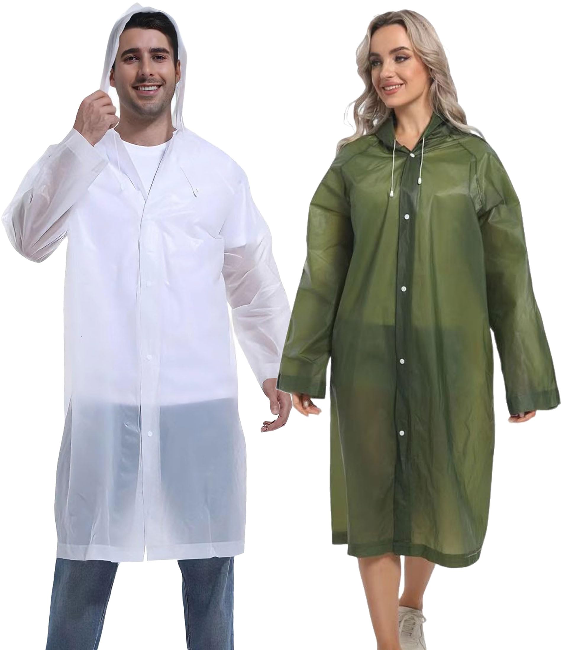 Borogo 2PCS Rain Ponchos for Adults Reusable Rain Coats for Adults Rain Jackets Raincoats for Men Women