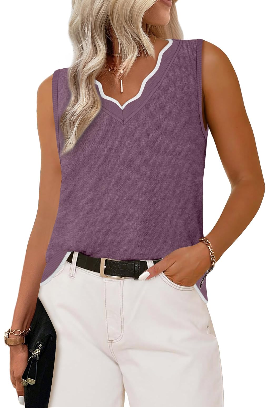 WIHOLL Womens V Neck Lightweight Sweaters Vest Dressy Casual Trendy Tank Tops All-Season Cozy Outfits