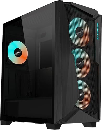 GIGABYTE C301 Glass - Funda negra para juegos de PC de torre media, vidrio templado, USB tipo C, 4 ventiladores ARBG incluidos (GB-C301G)