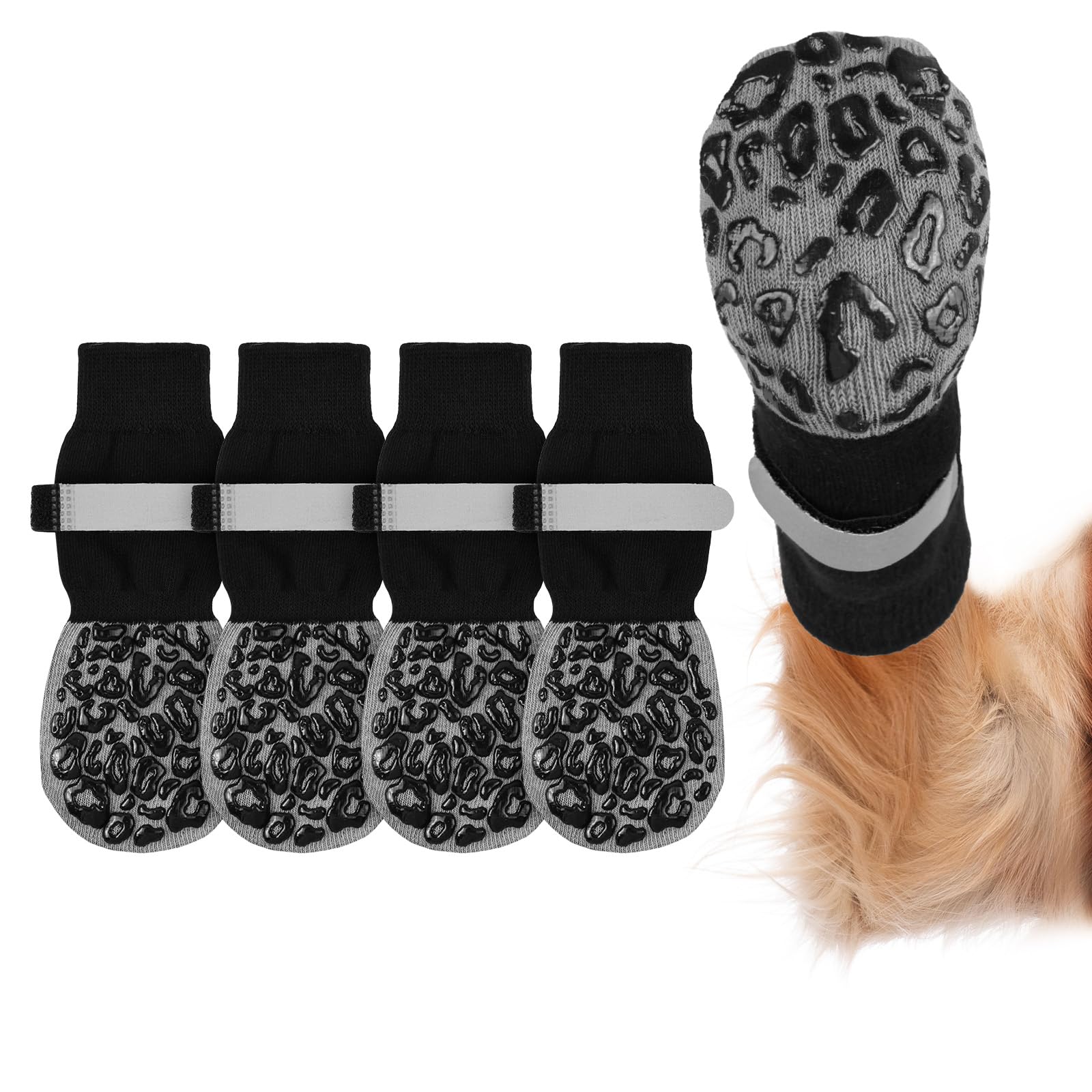 Adiwo Calzini per Cani Antiscivolo, 4PCS Regolabili e Iavabili Calzini Cane, Protezioni per Zampe di Cane per Piccola Taglia, Media Taglia (Stampa leopardata XS)