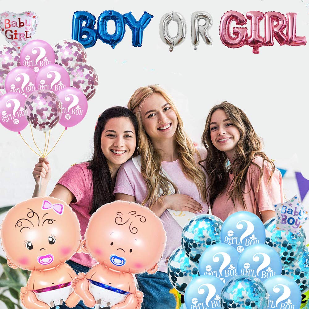 Kit Palloncini Per Rivelazione Sesso - Boy Or Girl - Striscione E Coriandoli Rosa/Blu