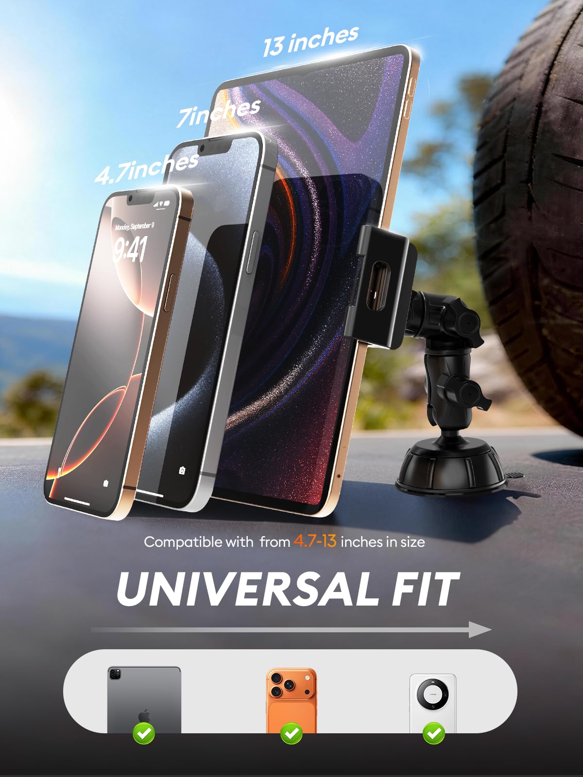 OHLPRO Supporto Tablet Auto Camion Cruscotto Parabrezza, Porta iPad da Auto Girevole a 360° con Braccio Lungo & Ventosa Potente, Supporto Tablet per iPad Pro 12.9 Air Mini Galaxy Tab 4,7-13"