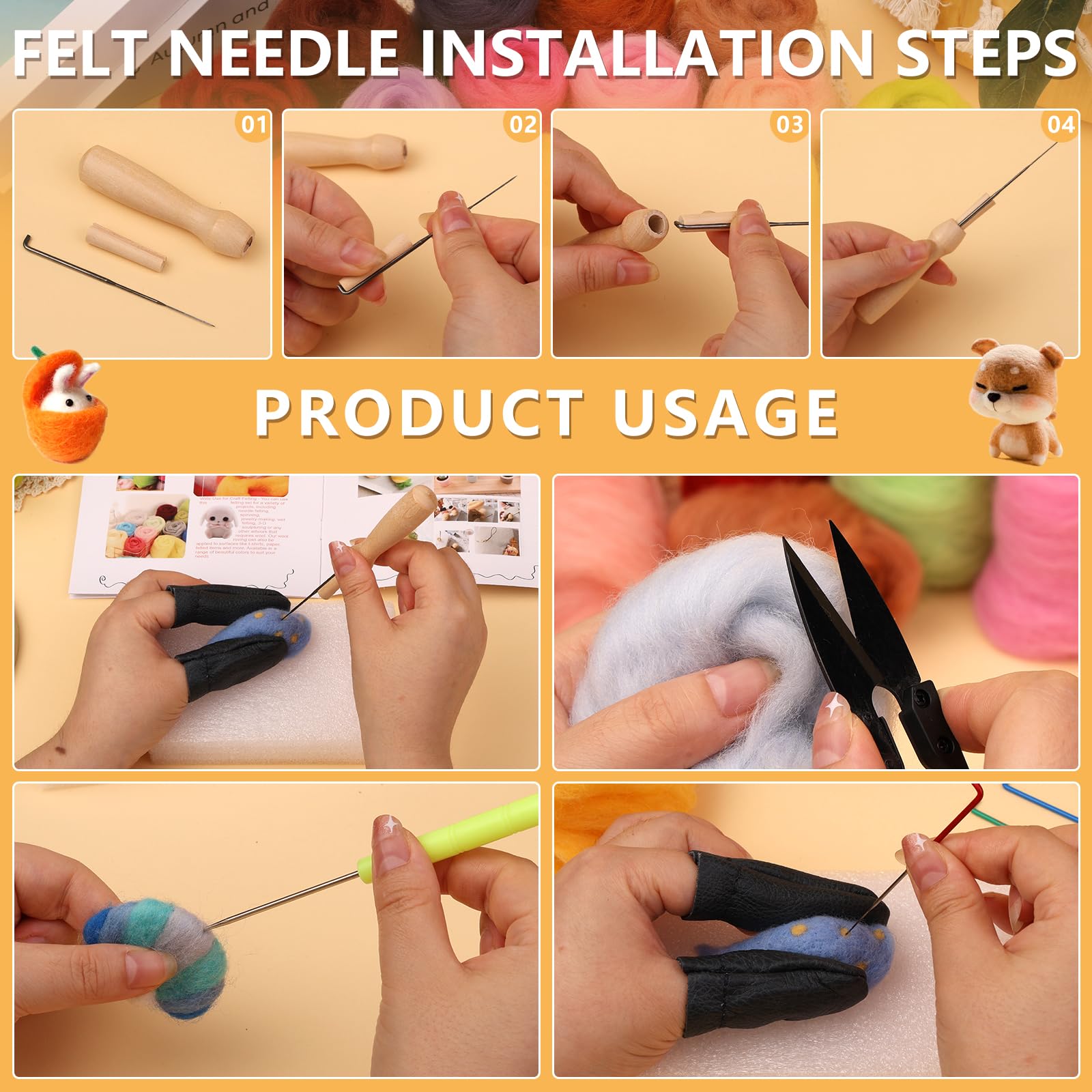 Qzma Needle Felting Kit, Needle Felting Kits for Beginners, 24 Colors Wool Roving, Complete Needle Felting Set with Basic Felt Tools Included for Felted Animal Needle Felting Supplies