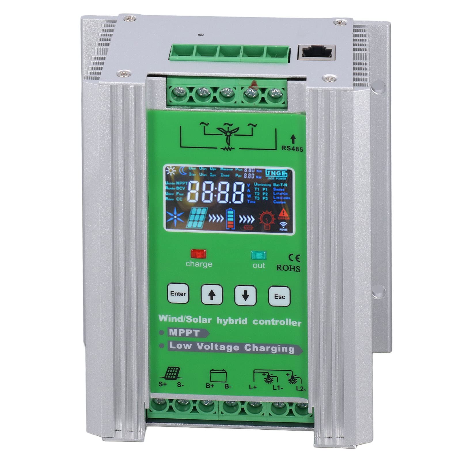 Kontroler ładowania wiatrowego, stop aluminium, 1000 W, hybrydowy regulator ładowania wiatrowego do systemu domowego (DC 12 V/24 V/48 V)