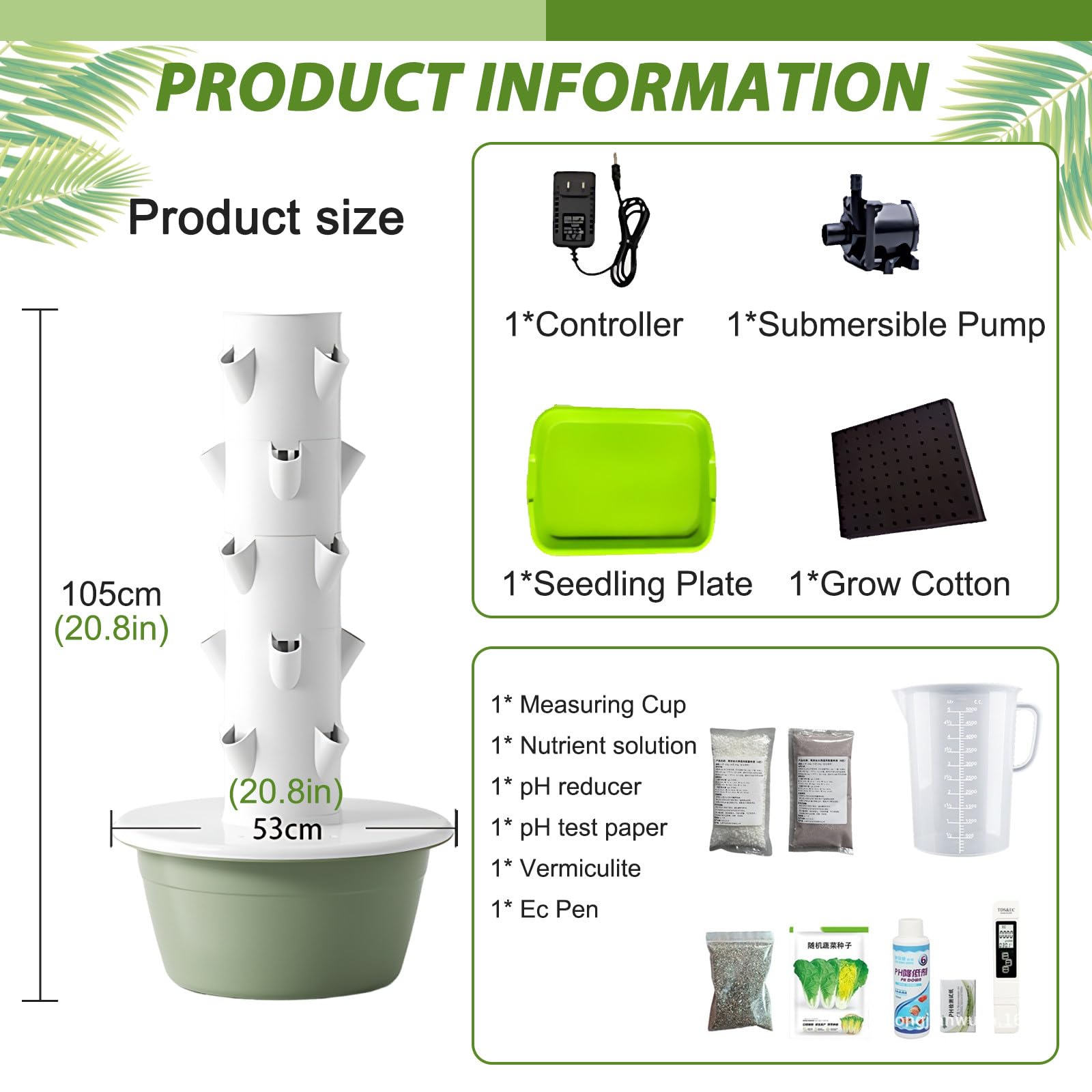 City Farm Tour hydroponique – Jardin vertical sans sol avec arrosage automatique et minuterie, cultivez des herbes et légumes frais toute l'année, 5 couches – Vert
