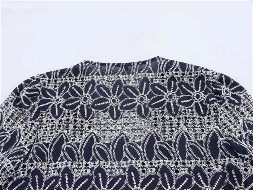 Women's Chinese Style Hollow Embroidery Bow Tie Trumpet Sleeve Retro Cropped Shirt Top
