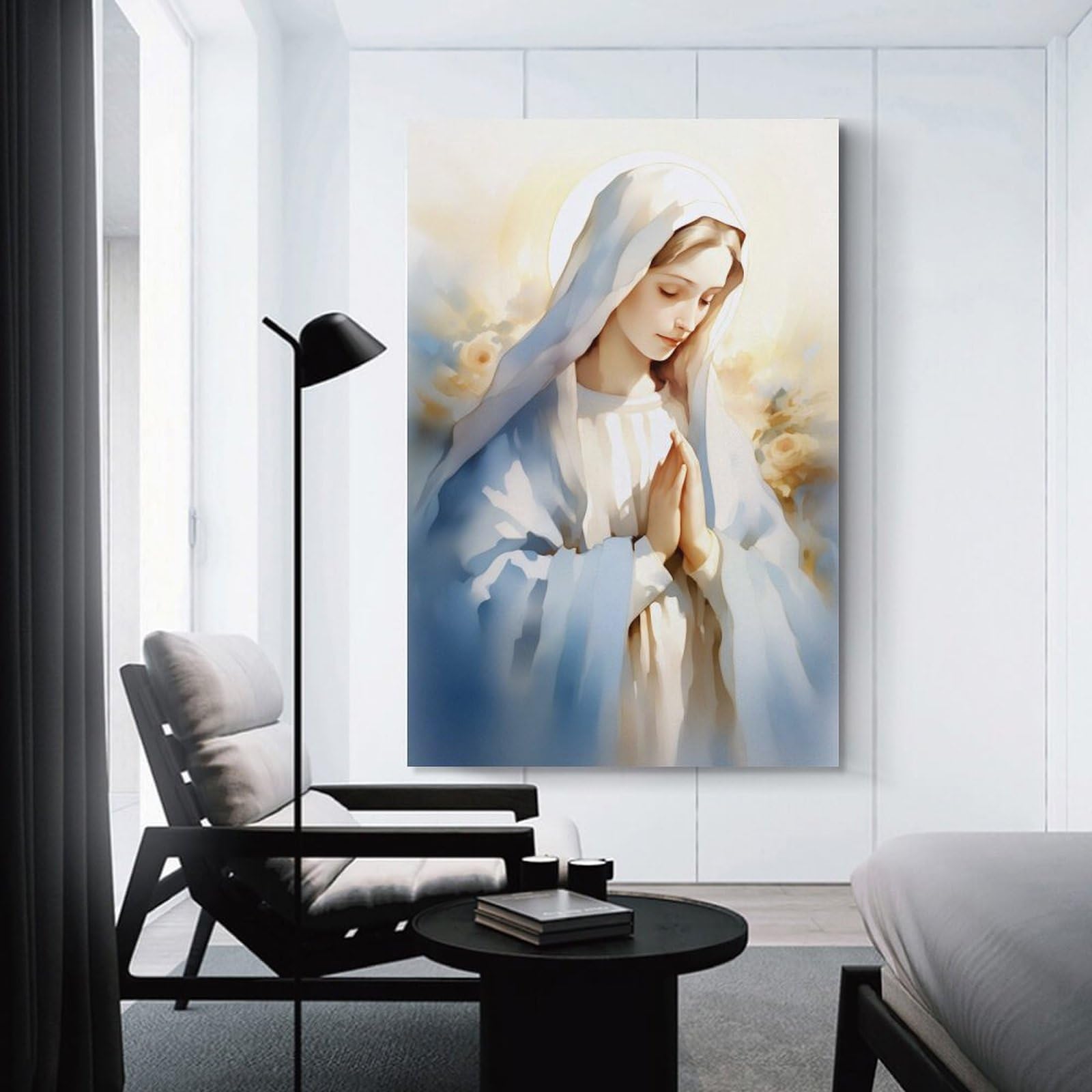 Junmoney Unframe-Style-2 Prayerful Virgin Mary Art Print Wall Picture Print 12X18inch(30X45cm), For Entryway, Lounge Links Or Small Walls, Decorative Wall Art For Narrow Spaces