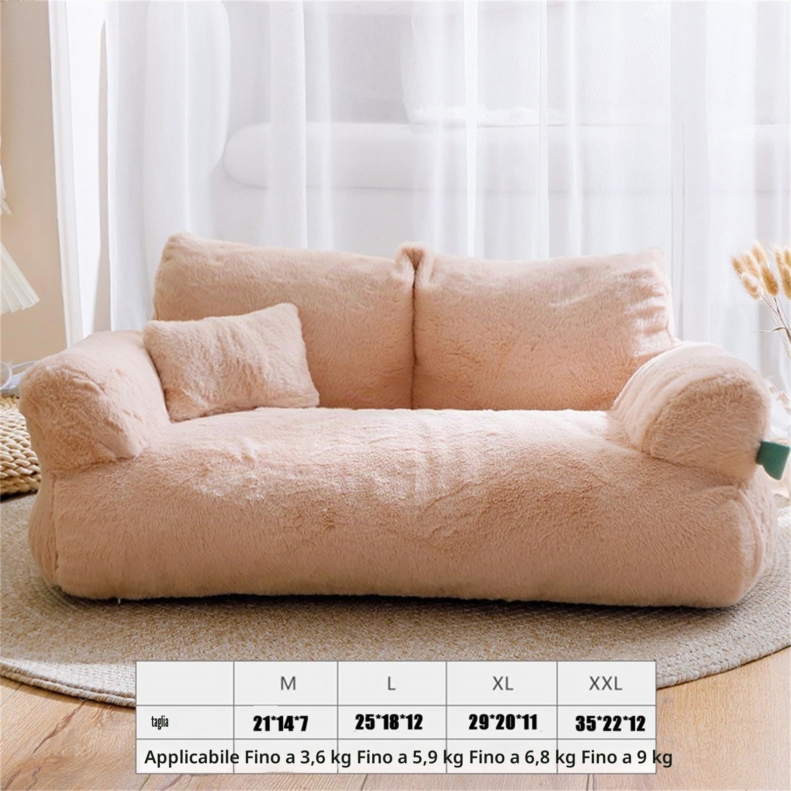 Calming Pet Sofa,Calming Dog Bed Fluffy Plush pet Sofa, Dog Bed for Small Medium Large Dogs, Memory Foam with Removable Washable Cover (L, Brown)