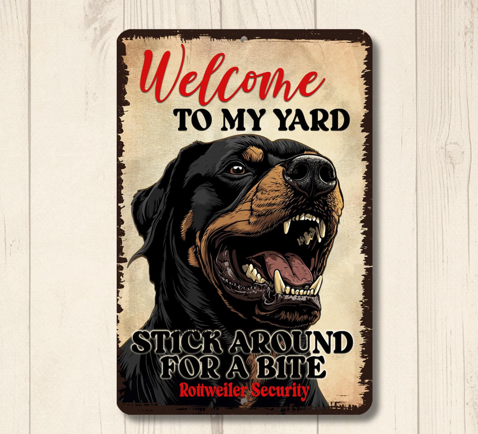 Rottweiler Welcome to Yard House Sign funny dog bite metal security tin warning home decor