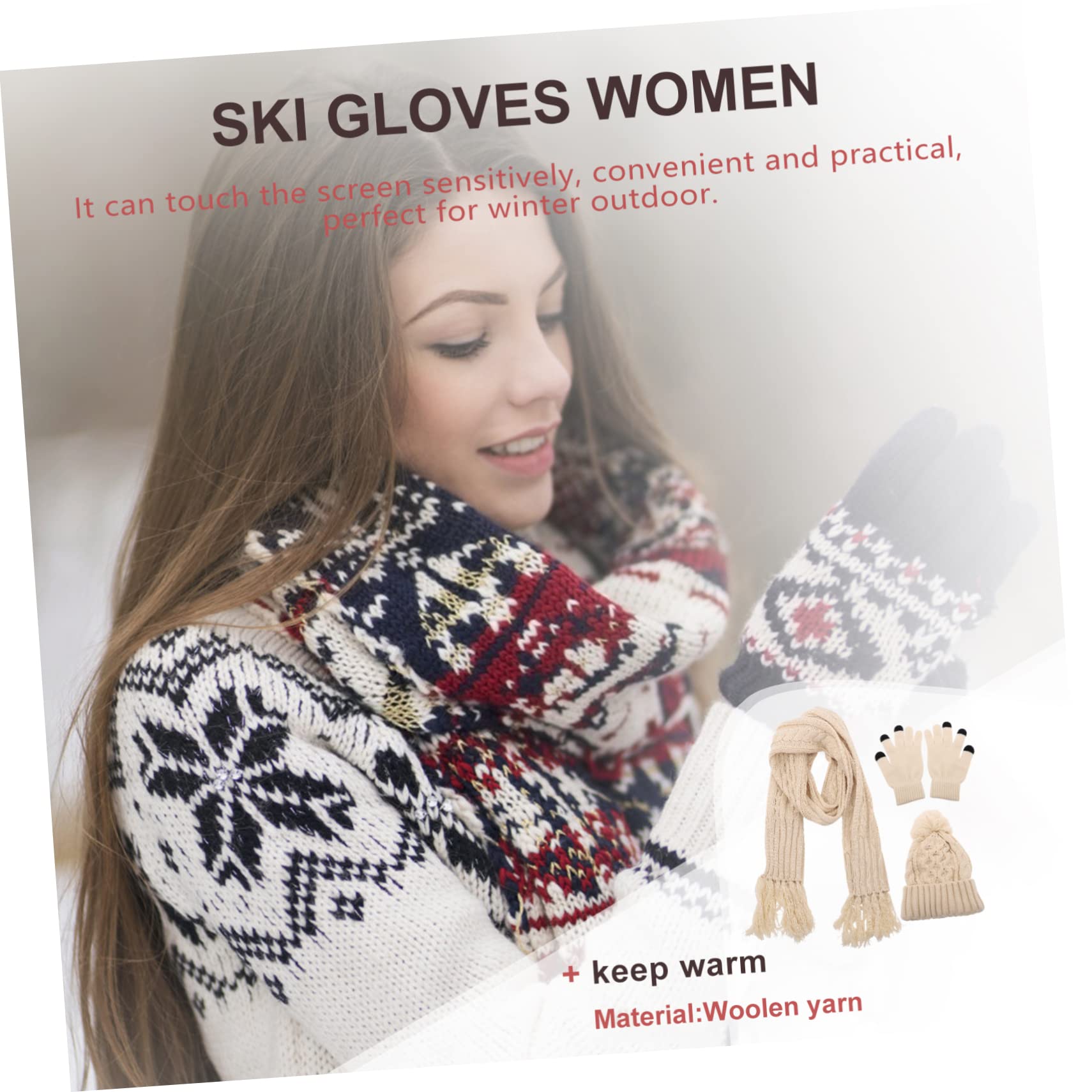 Holibanna gorro de lana otoño invierno guantes calientes de punto guantes de punto guantes para clima beanie trajes de esquí para mujeres accesorios de invierno hilo