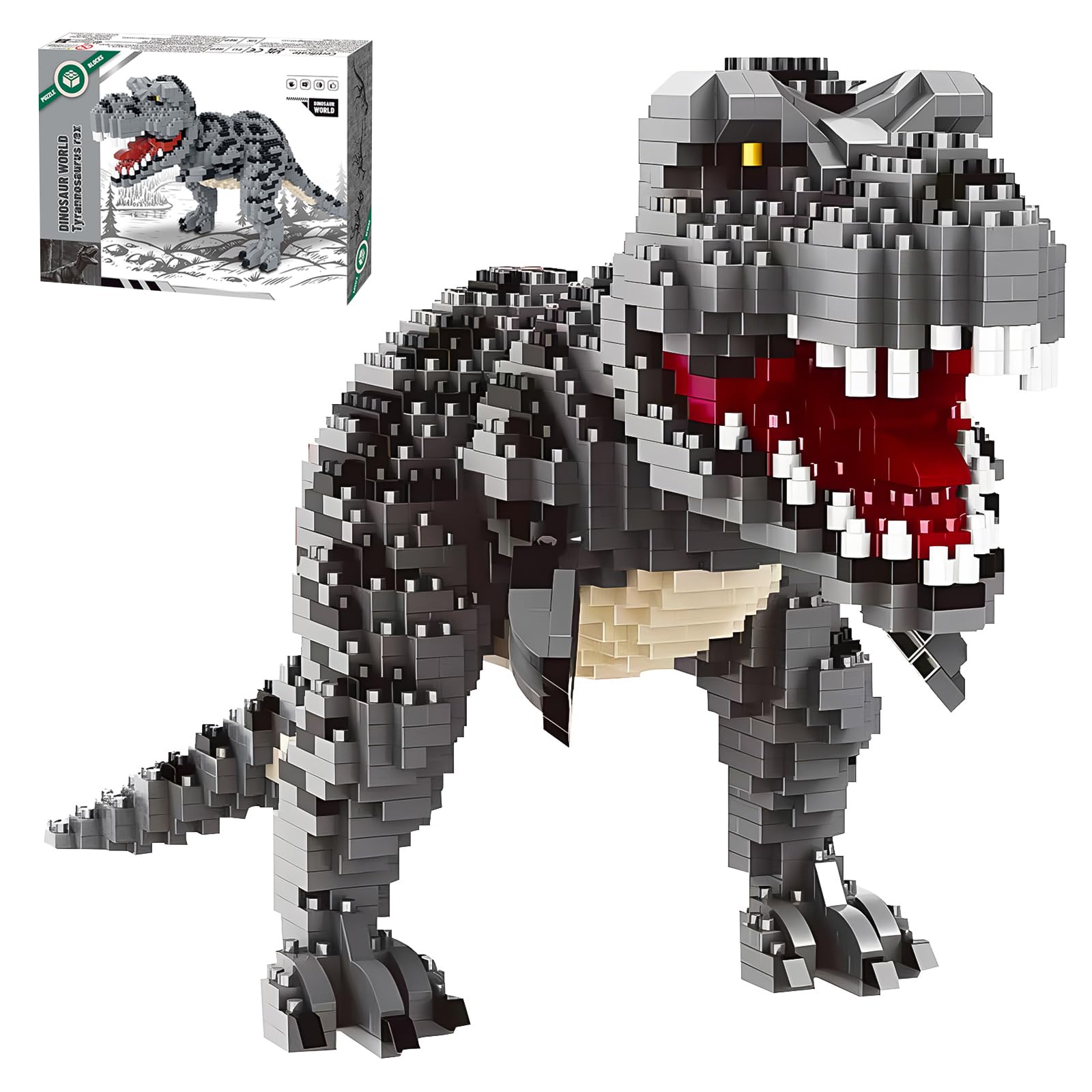 CSNRHG Dinosaurier Tyrannosaurus Rex Modell Dekor Micro Mini Blöcke Velociraptor Bausteine Spielzeug Geburtstag oder Urlaub Geschenke für Alter 6+ Kinder Erwachsene Teens 1530 Stücke