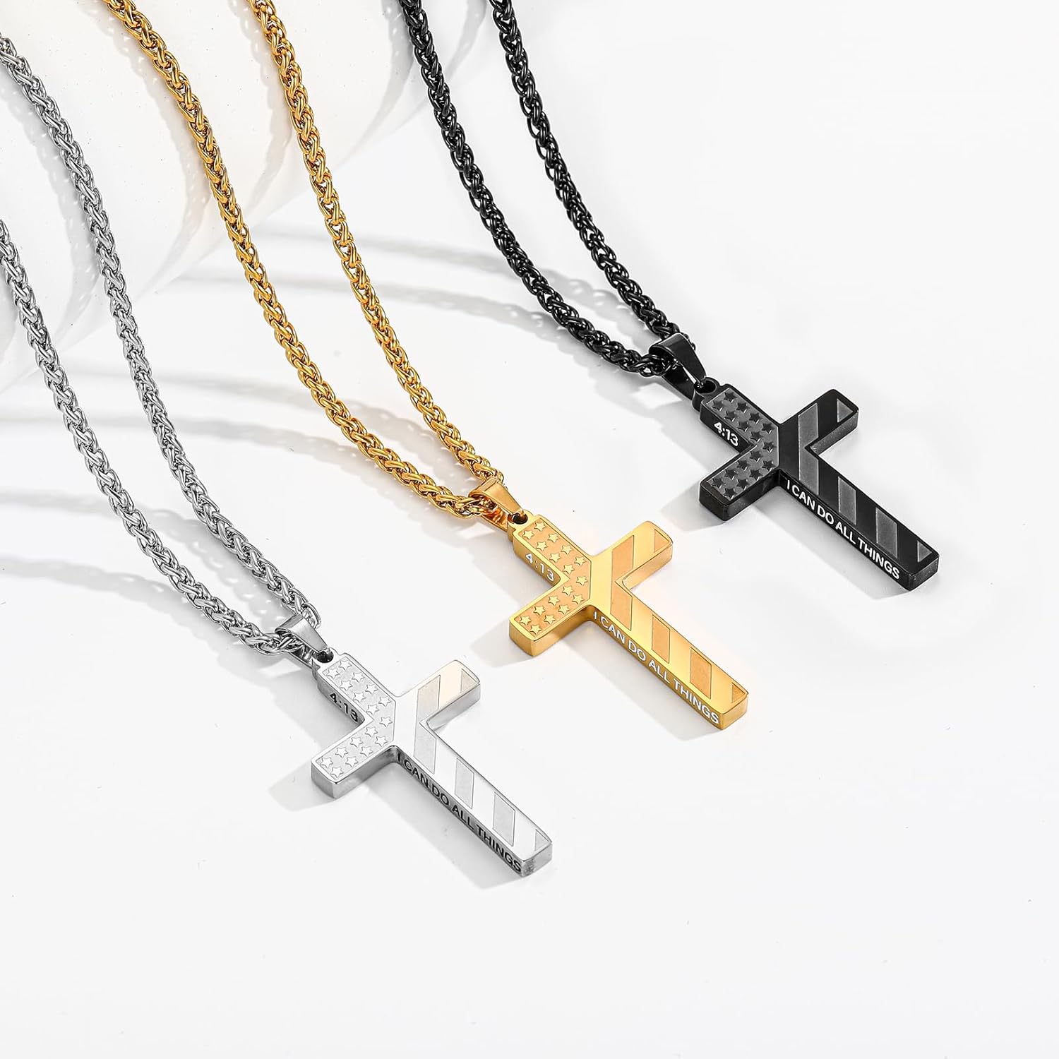 Cross Necklace for Men Boys, 316L Stainless Steel American Flag Bible Verse Christmas Christian Catholic Baptism Confirmation Gifts 22+2 Inches - Image 5