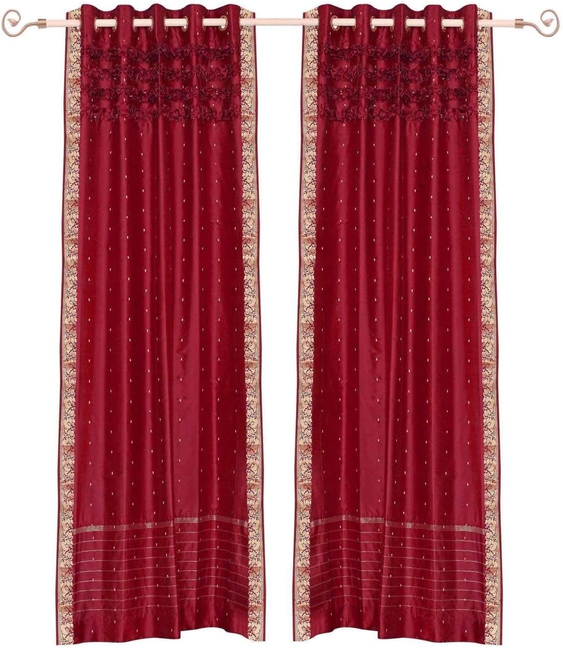 Indian Selections Lined-Fire Brick Hand Crafted Grommet Sheer Sari Curtain Drape -43Wx63L-Piece