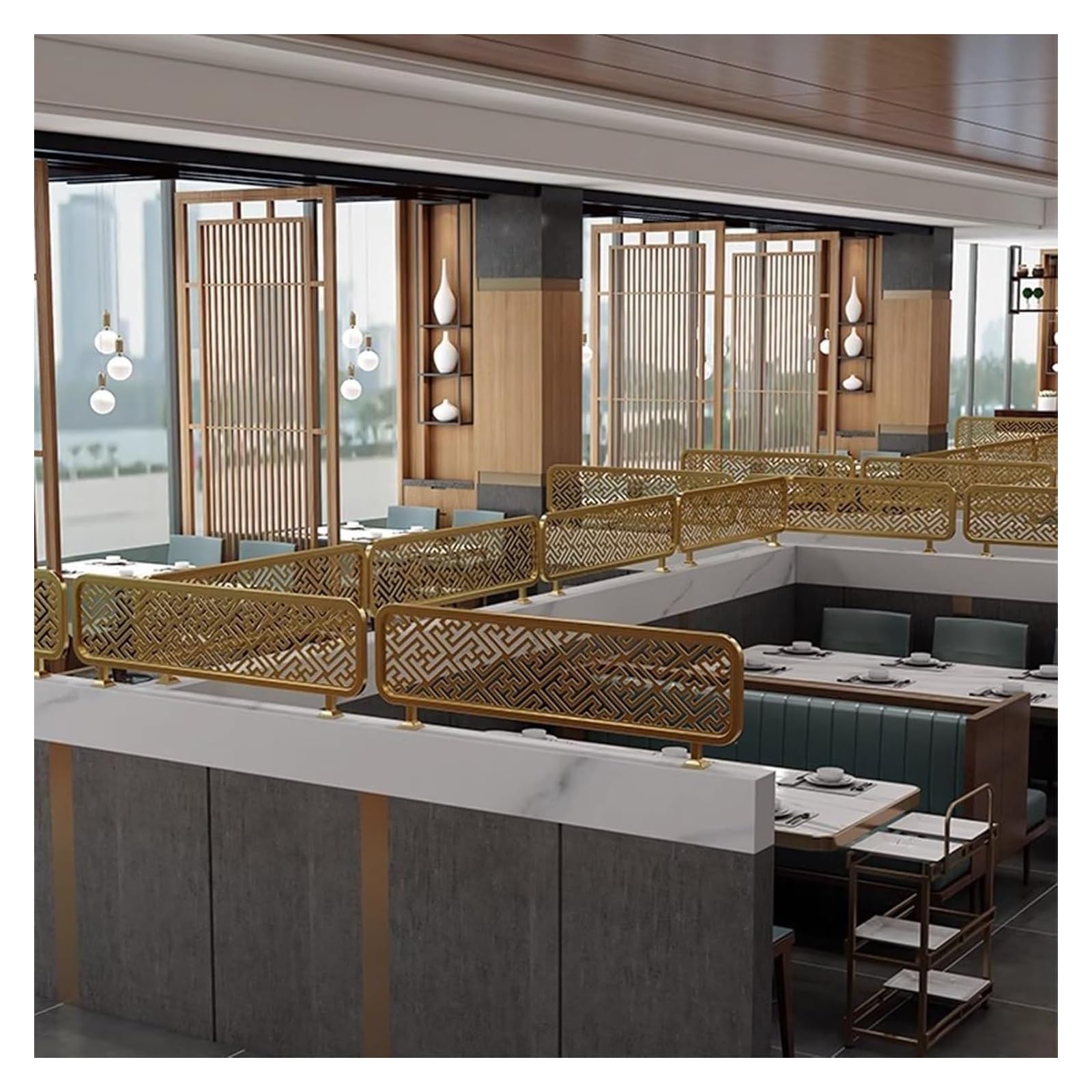 Genérico Mampara Decorativa de Cristal Dorado con Estilo - Mampara Baja y Elegante para Comedor y Restaurante, 70 cm de Altura, solución Ideal para Separar Espacios, diseño Moderno