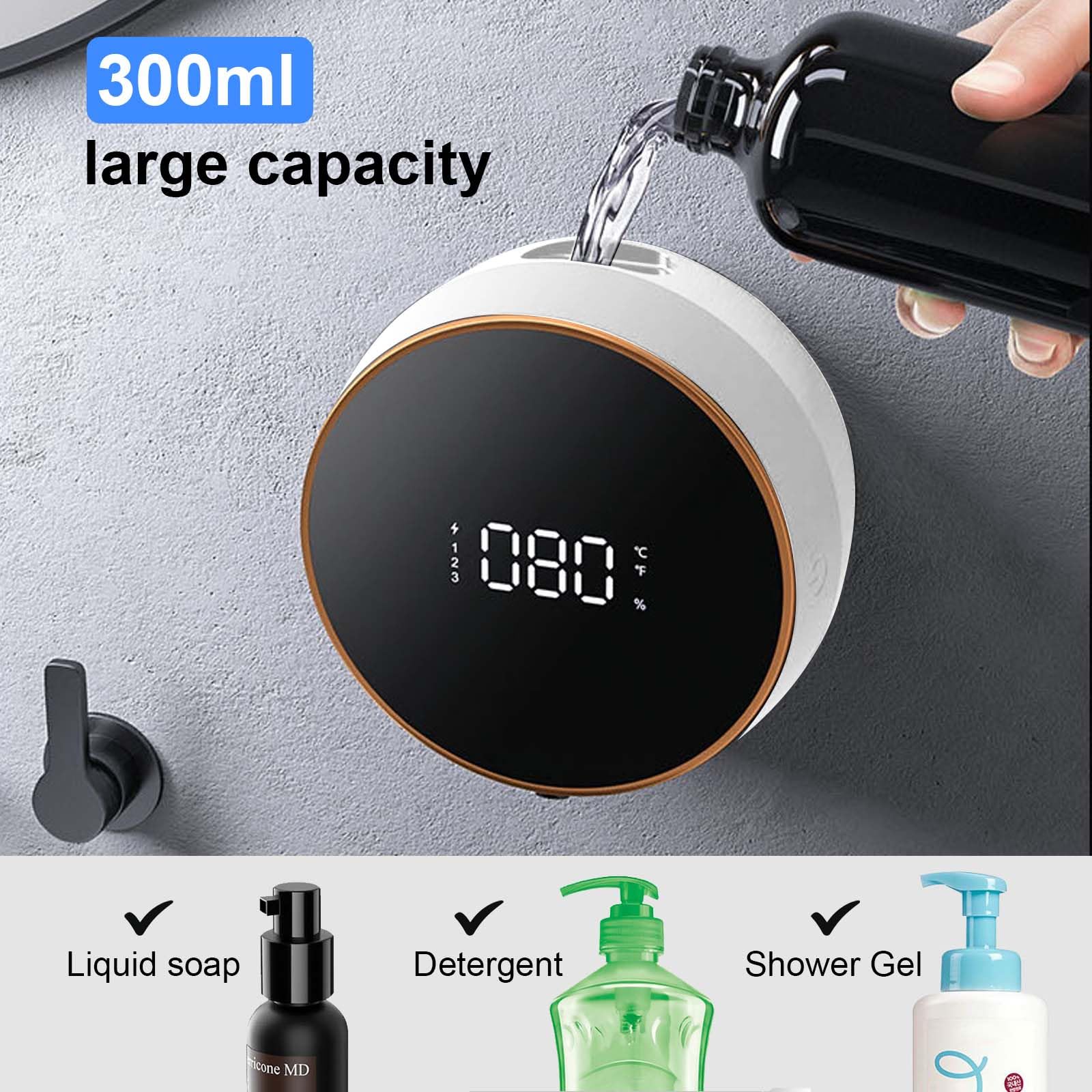 Automatyczny dozownik mydła, dozownik mydła w łazience 300 ml z czujnikiem ruchu na podczerwień, ścianą, ładowalny przez USB, wodoodporny IPX5, odpowiedni do kuchni, łazienki (biały (wersja żelowa))
