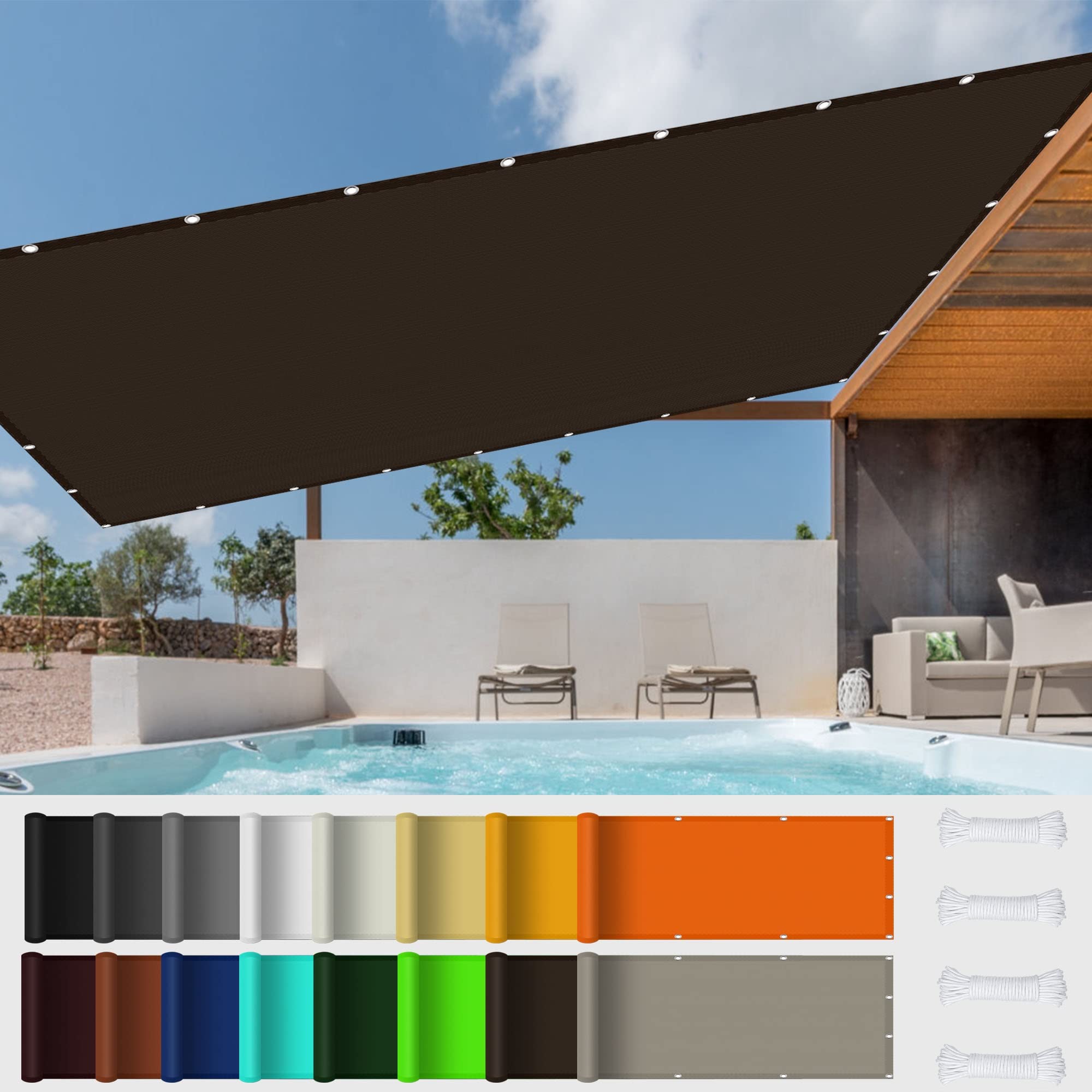 EIDEMED Sonnensegel Rechteckig 4x4m – Wasserdicht, UV-Schutz 98%, Mit Befestigungs-Kit Für Garten & Terrasse