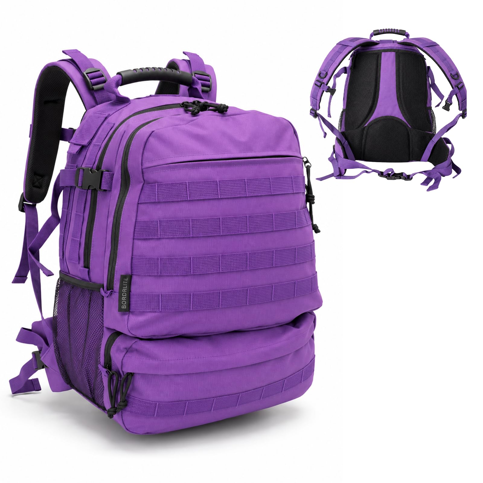 Bordlite 25L Military Tactical Backpack, Heavy Duty MOLLE Rucksack with Padded Shoulder Straps, Waist Belt, Multiple Compartments for Hiking, Camping, Travel, Gym & Work, Purple
