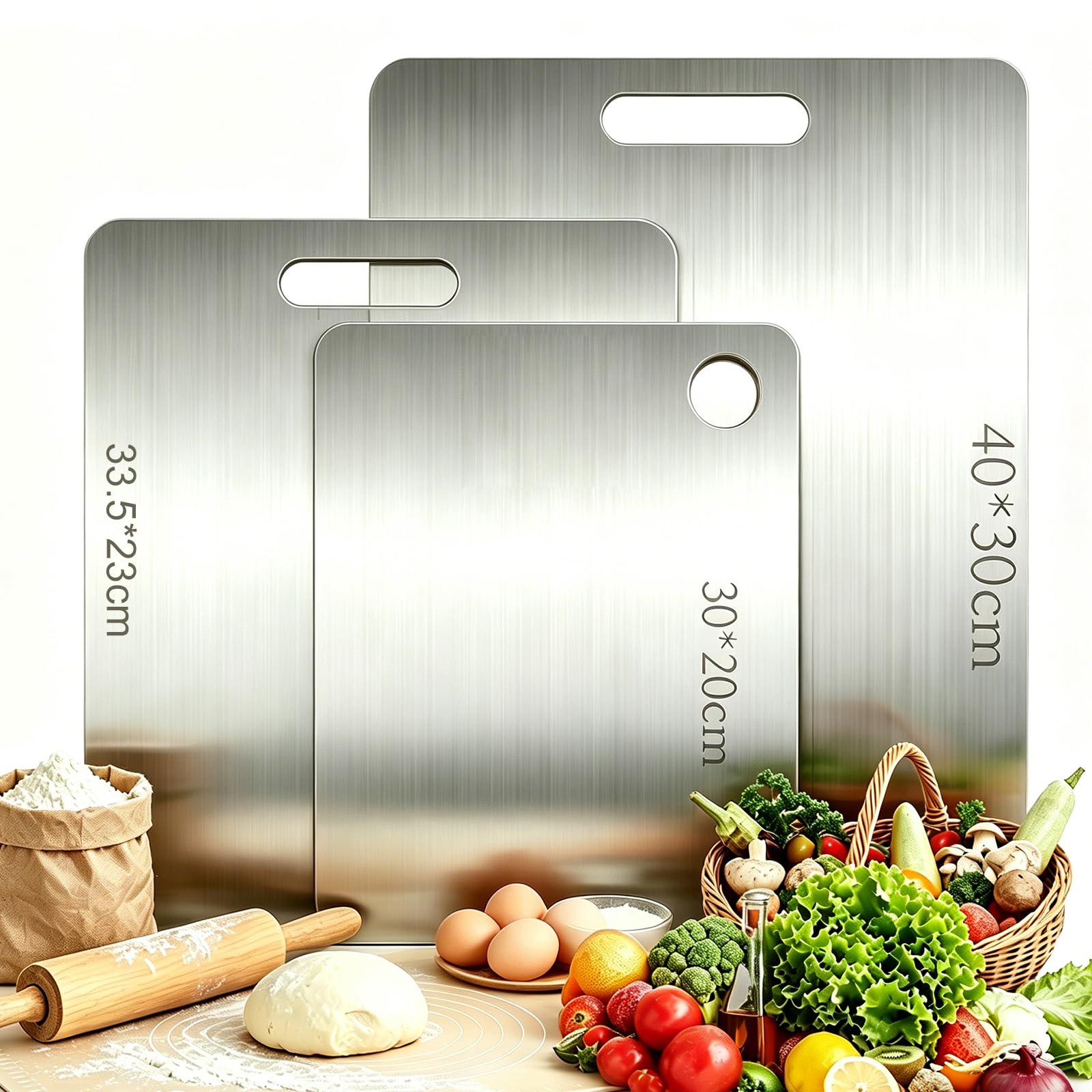3 tablas de cortar de titanio aptas para lavavajillas, multifuncionales de acero inoxidable, tabla de cortar de titanio en ambos lados, apta para alimentos, antibacteriana y sin BPA, tabla de cortar