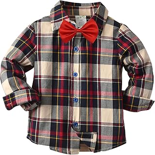 Camisa infantil para meninos de manga comprida inverno outono gravata borboleta tops casaco para bebês roupas xadrez meninos manga longa, A, 2-3 Anos