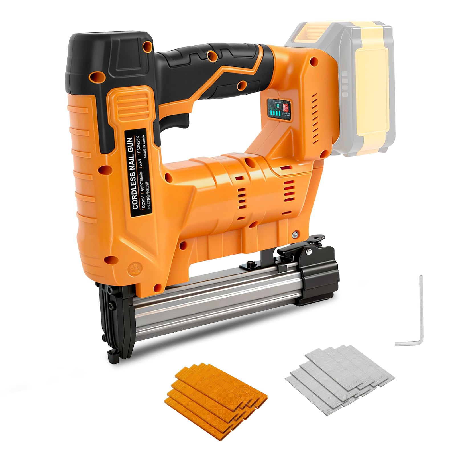 Clavadora inalámbrica de 18 GA para batería Dewalt de 18 V (sin batería), pistola de clavos sin escobillas 2 en 1, grapadora con 1000 clavos y 1000 grapas para proyectos de carpintería (para Dewalt)