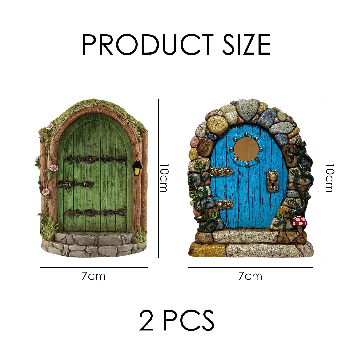 2 sztuki drewniane drzwi wróżek, dom wróżek w ogrodzie, miniaturowe drzwi wróżek, miniaturowe drzwi wróżek, drzwi krasnoludka (niebieski, zielony)