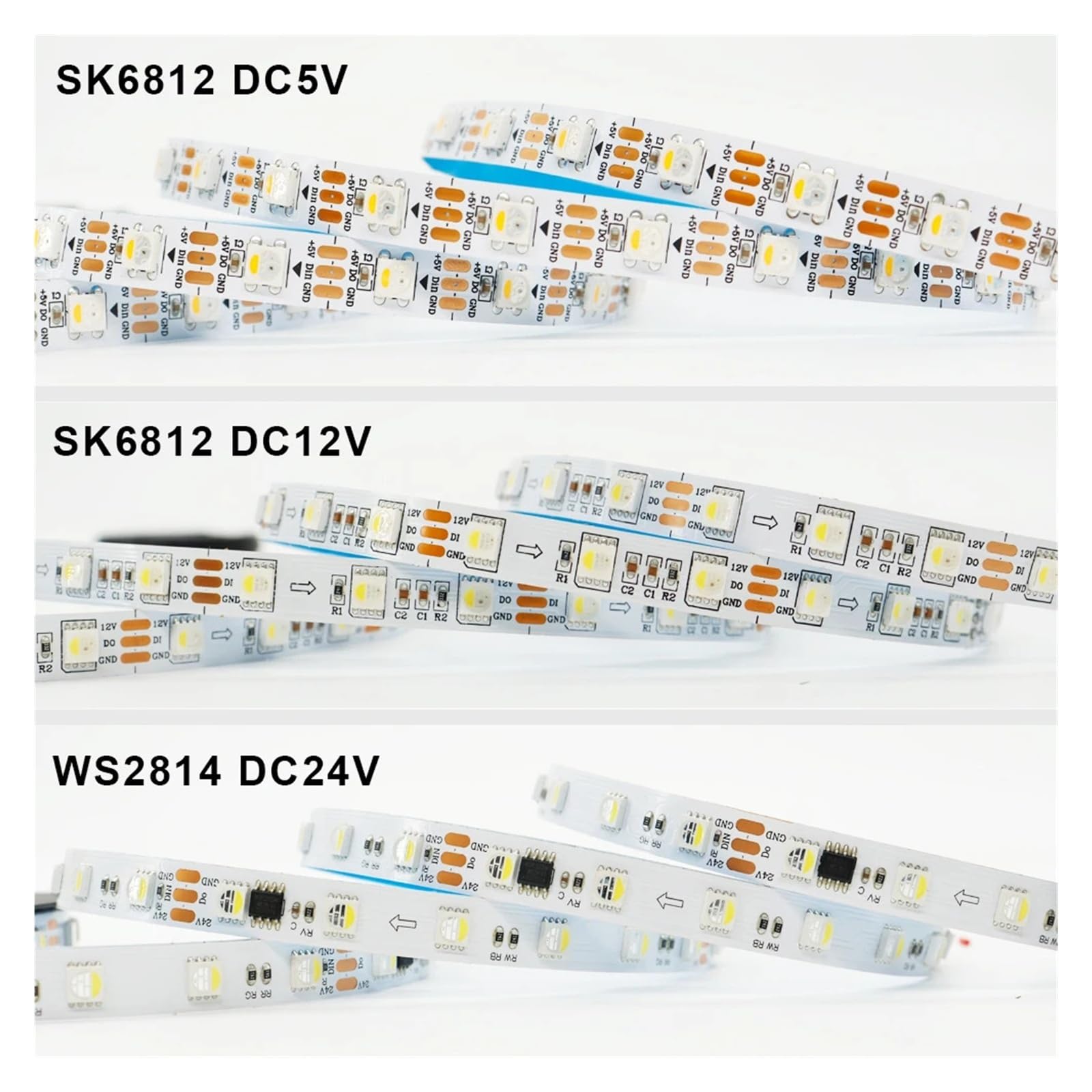 Tira de luces LED DC5V 12V 24V SK6812 WS2814 RGBW 5050SMD 4 en 1 60 píxeles/M individualmente IP30 IP65 IP67 cinta de luz Flexible
