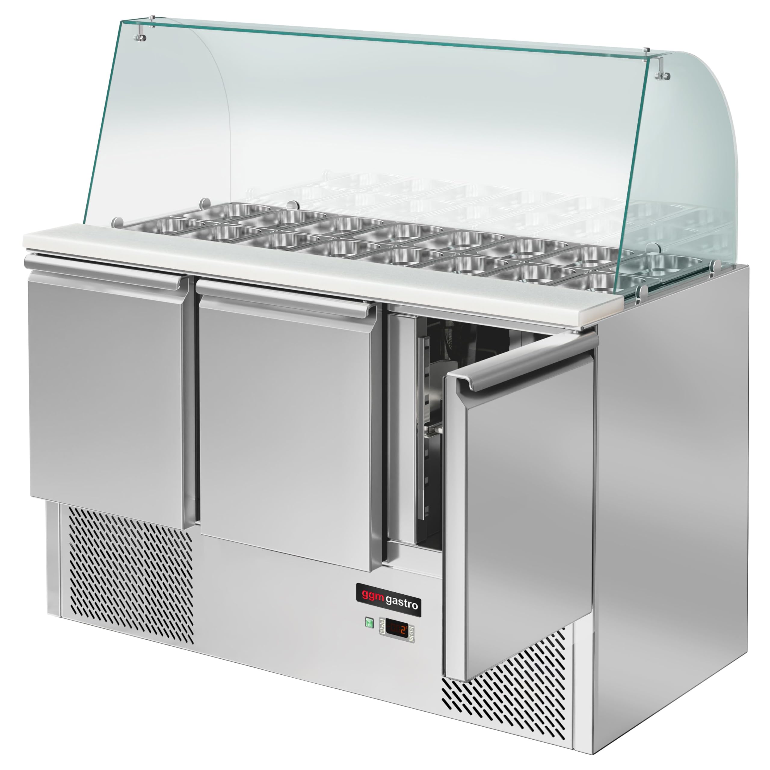 GGM Gastro Saladette ECO - 3 Puertas - 260 Litros - Parte Superior de Vidrio Alto - 4x GN 1/1 - Acero Inoxidable - Aislamiento de Poliuretano de 4 cm - Termostato - SAG147DRG#GSG147#07